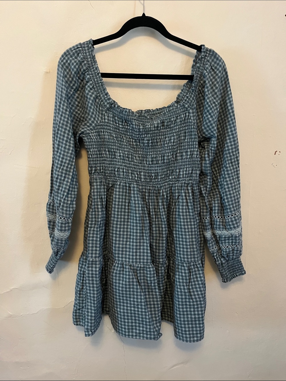 American Eagle Outfitters Blue Gingham Smocked Dress